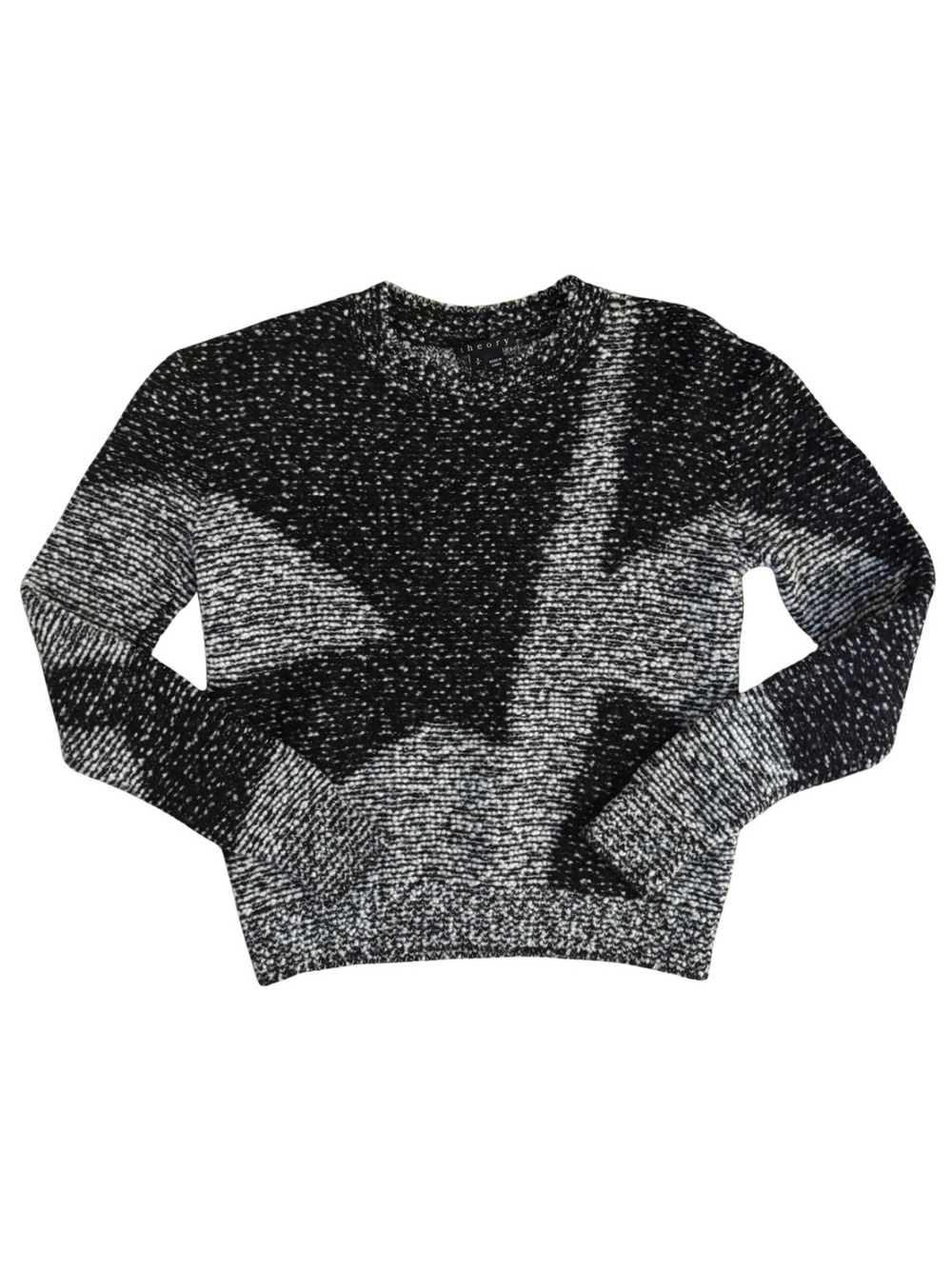 Theory Black and White Marled Knit Crewneck Sweater